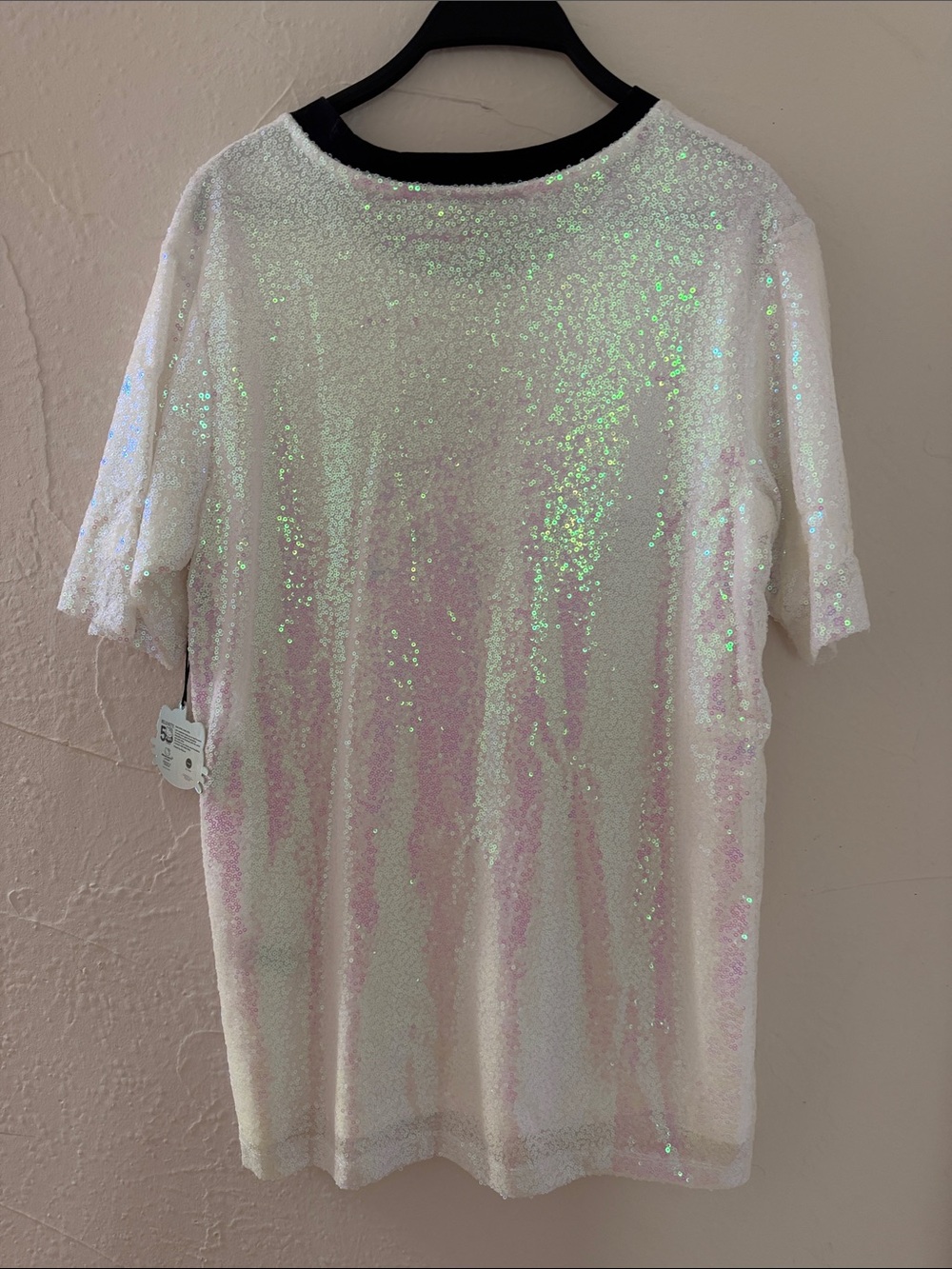 Hello Kitty White Sequin Short Sleeve Tee with Black Trim size Small but it long - Picture 4 of 11